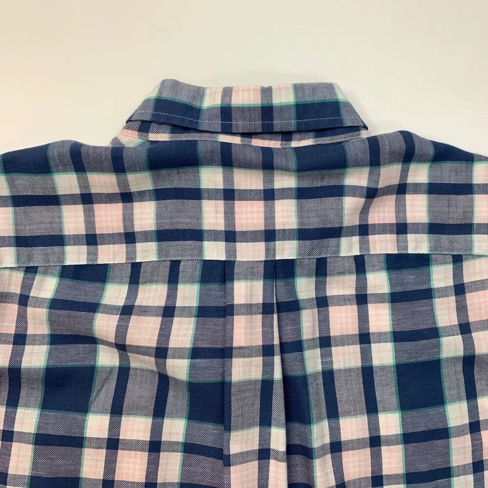 Vineyard Vines Shirt Mens Medium Blue White Classic Fit Murray Plaid Linen Blend - Picture 8 of 10